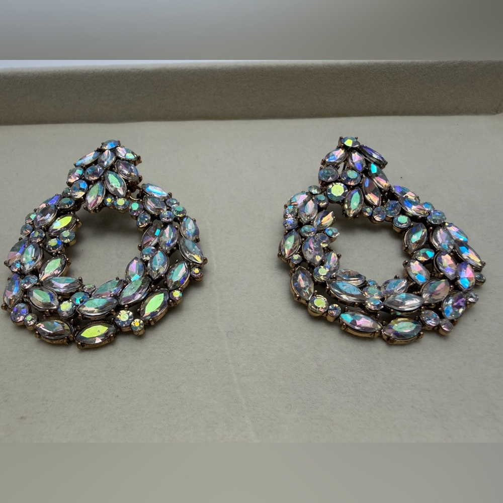 Iridescent Teardrop Cluster Earrings - Pink & Blue Tones